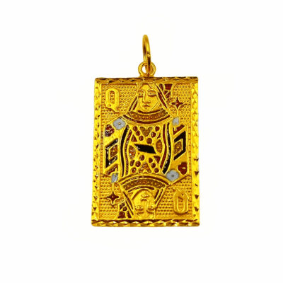 916 Gold Queen Poker Card Pendant
