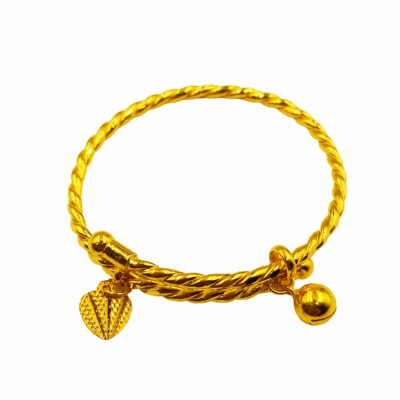 916 Gold Twisted Baby Bangle With Dangle Bell ( Adjustable )