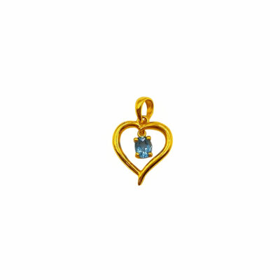 916 Gold Blue Topaz Heart Shape Pendant