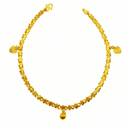 916 Gold Dangling Bell & Heart Butterfly Anklet