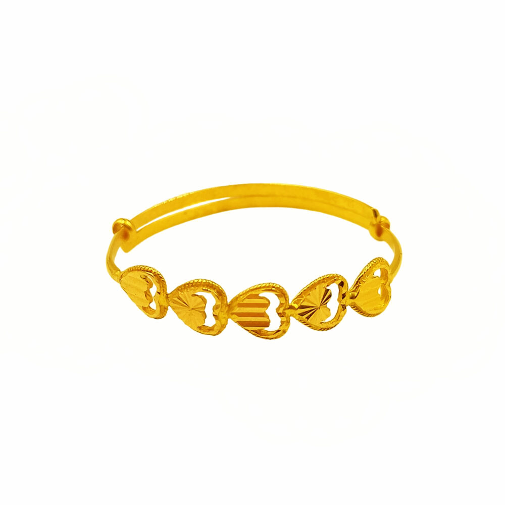 916 Gold Heart Baby Bangle ( Adjustable )
