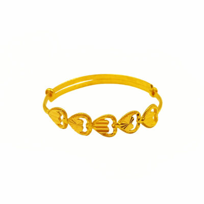 916 Gold Heart Baby Bangle ( Adjustable )