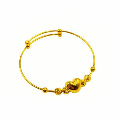 916 Gold Heart Puff Baby Bangle