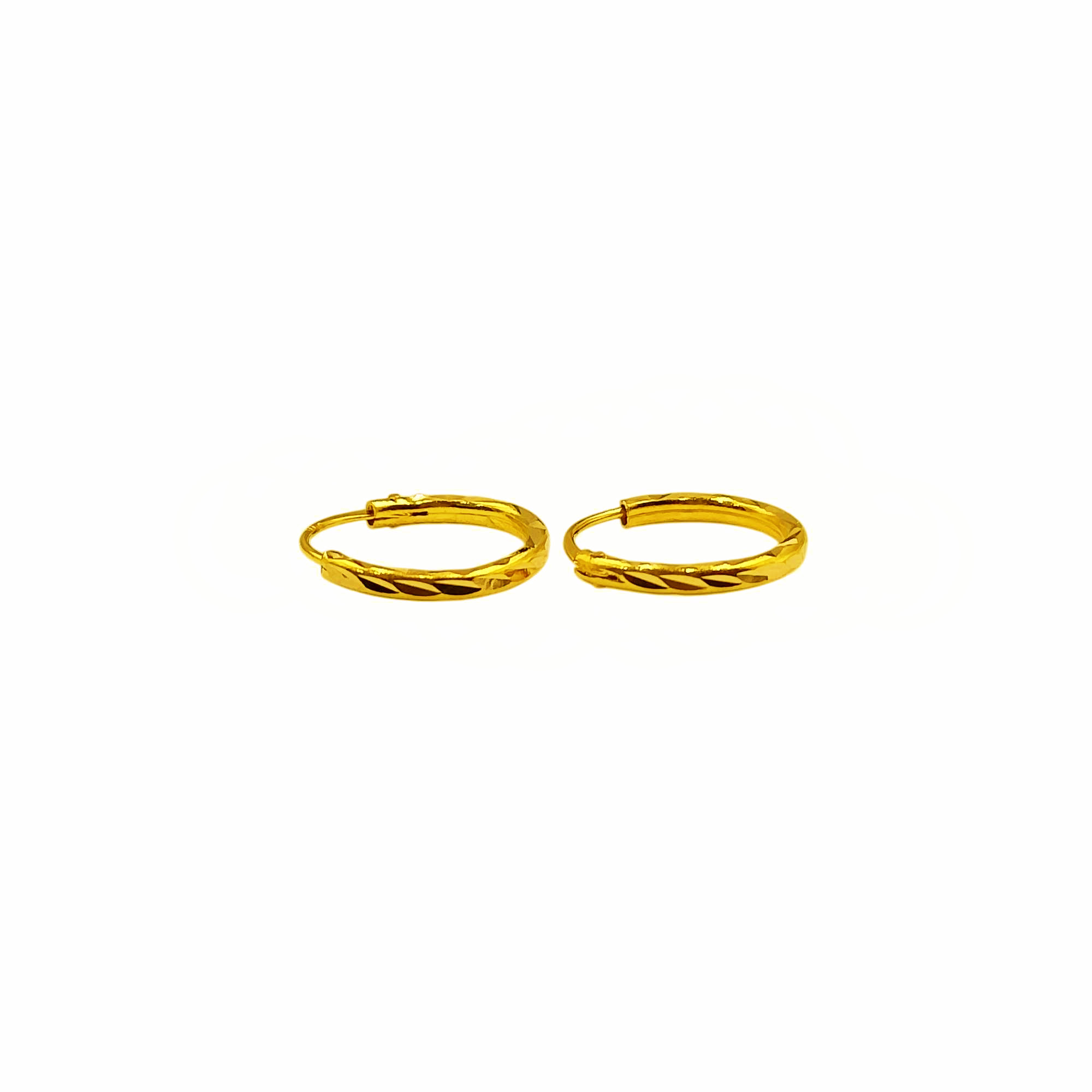 916 Gold Small Diamond Cut Hoop Earrings - Image 2