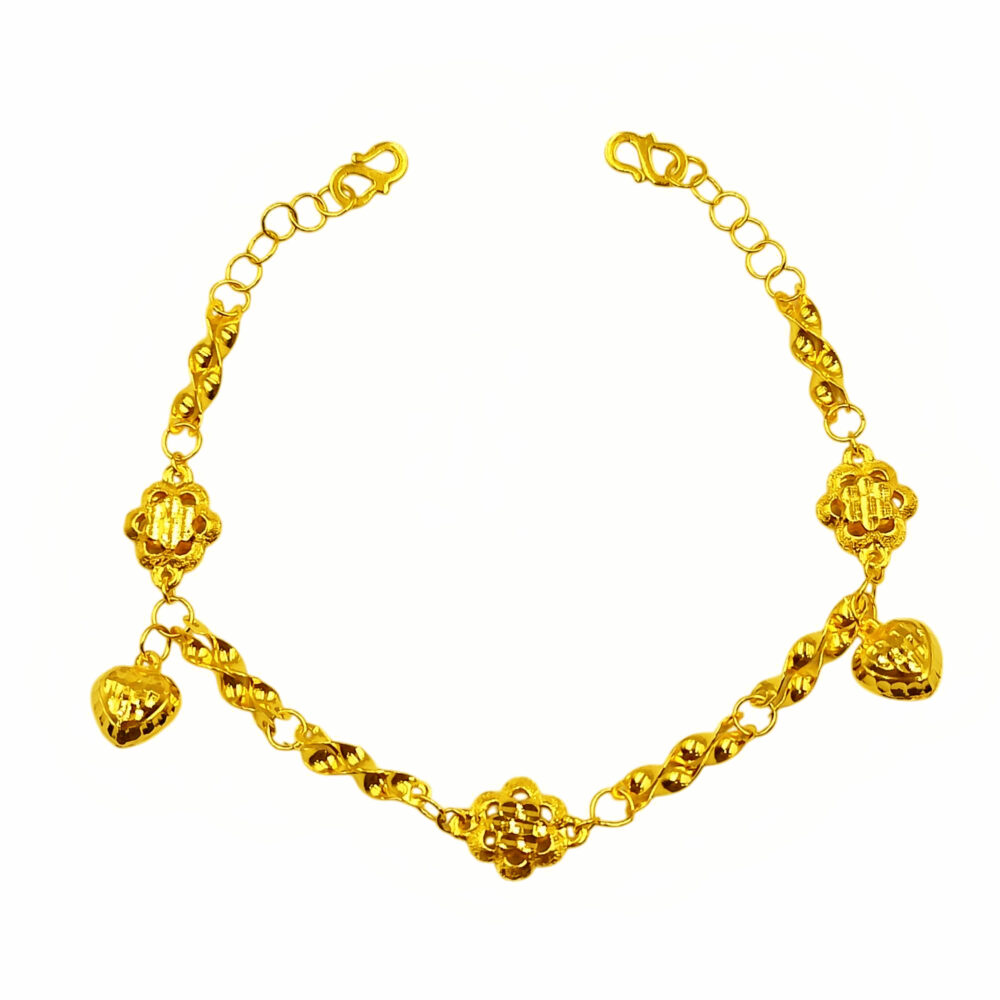 916 Gold Dangling Heart Flower Twisted Baby Anklet