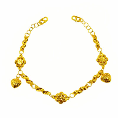 916 Gold Dangling Heart Flower Twisted Baby Anklet
