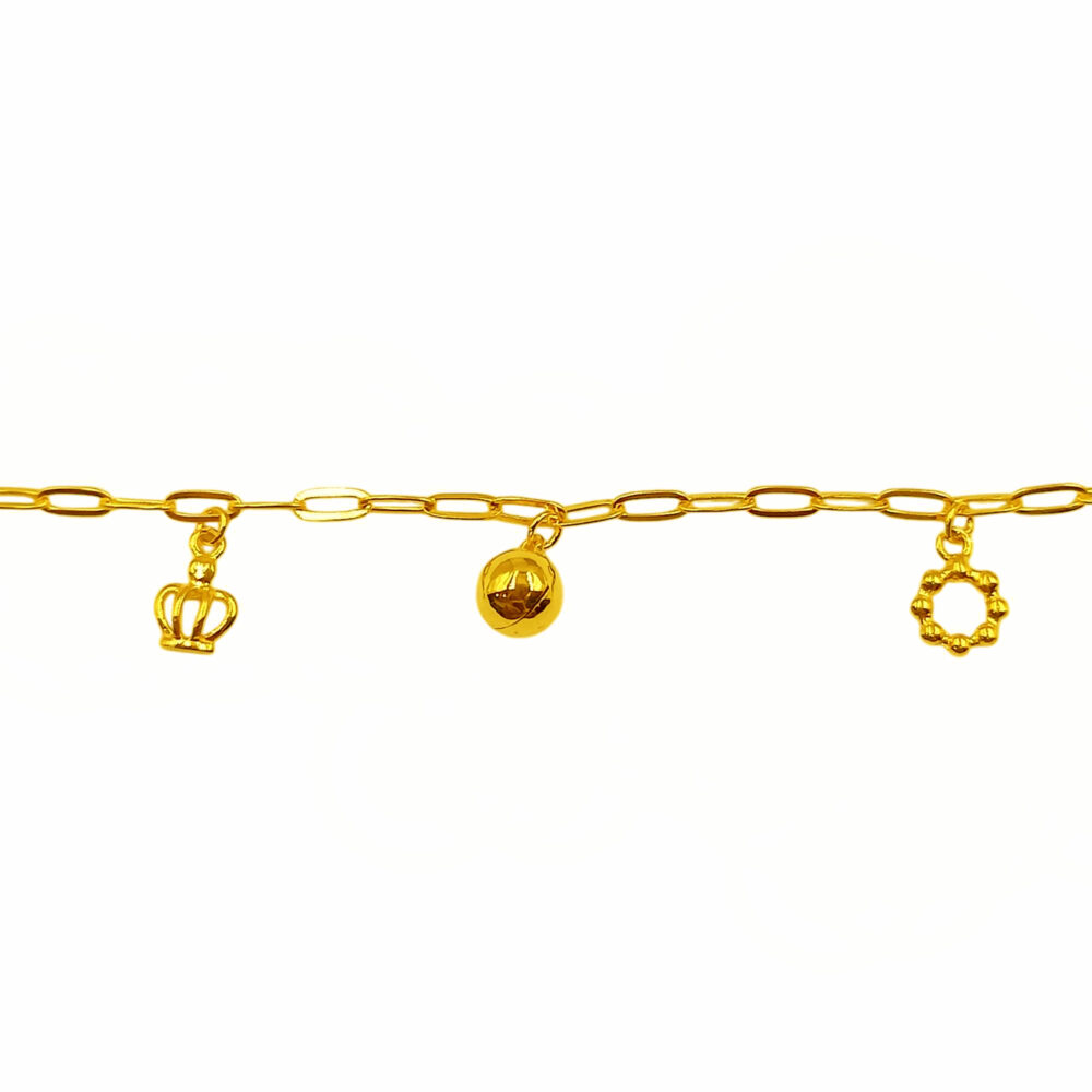 916 Gold Dangling 5 Charms Baby Anklet - Image 2