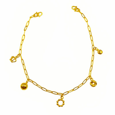 916 Gold Dangling 5 Charms Baby Anklet