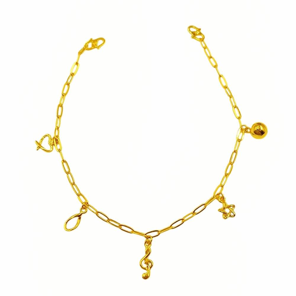 916 Gold Dangling 5 Charms Baby Anklet