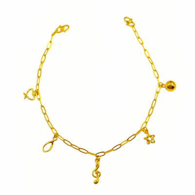 916 Gold Dangling 5 Charms Baby Anklet