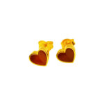 916 Gold Red Heart Stud Earrings