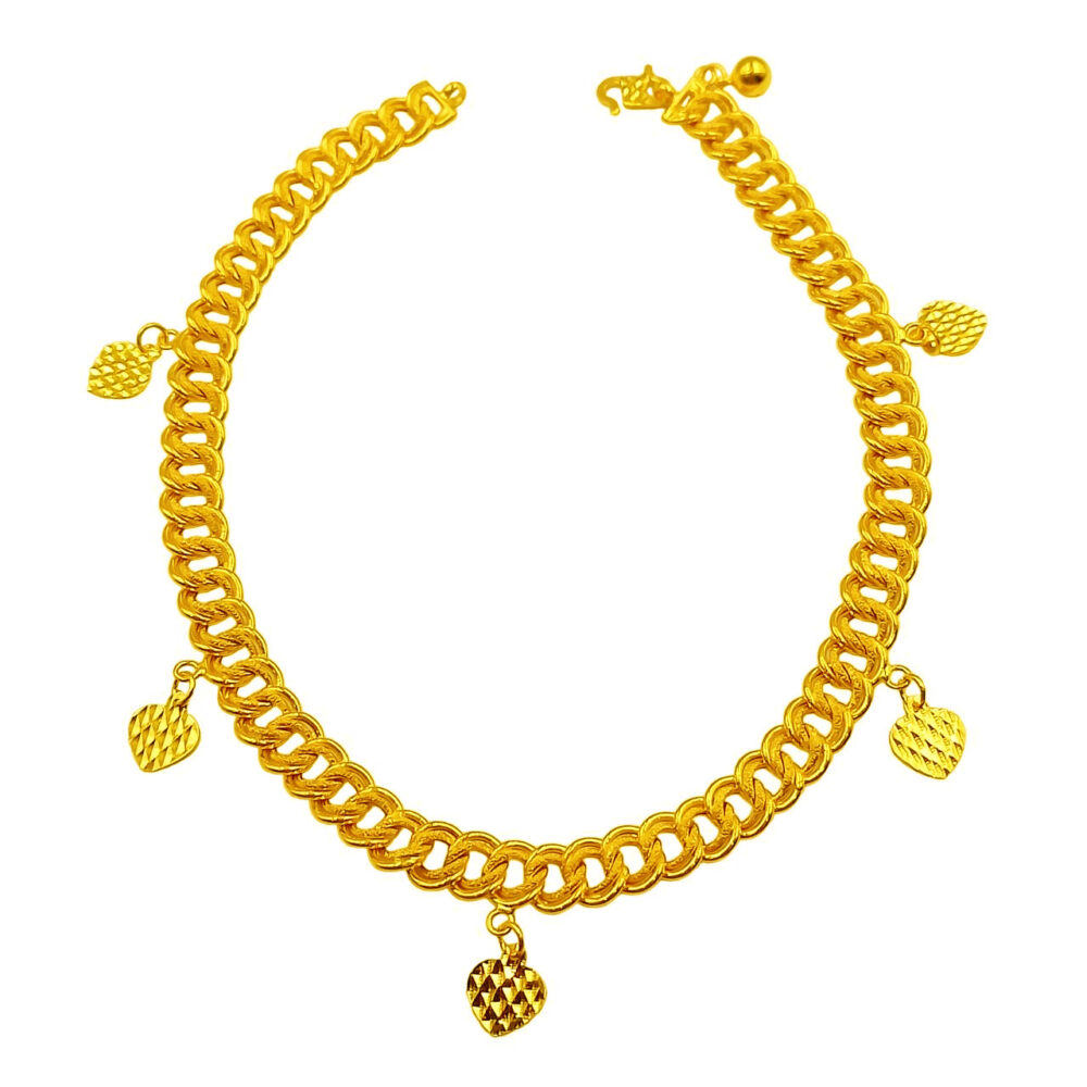 916 Gold Coco Anklet With Dangle Heart And Bell