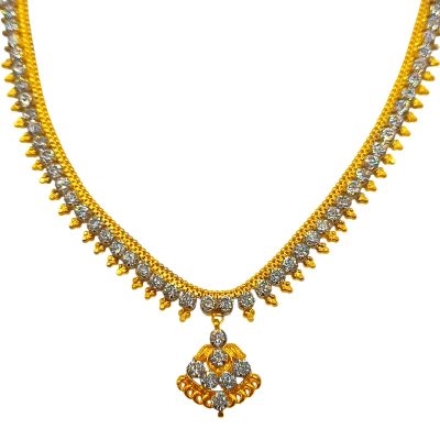 916 Gold Dangle Bombay White Zirconia Necklace