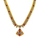 916 Gold Dangle Bombay White & Red Zirconia Necklace