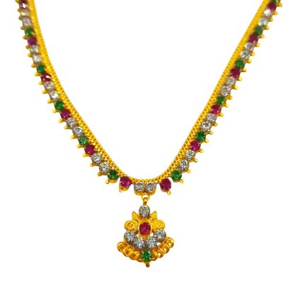 916 Gold Dangle Bombay Mix Zirconia Necklace