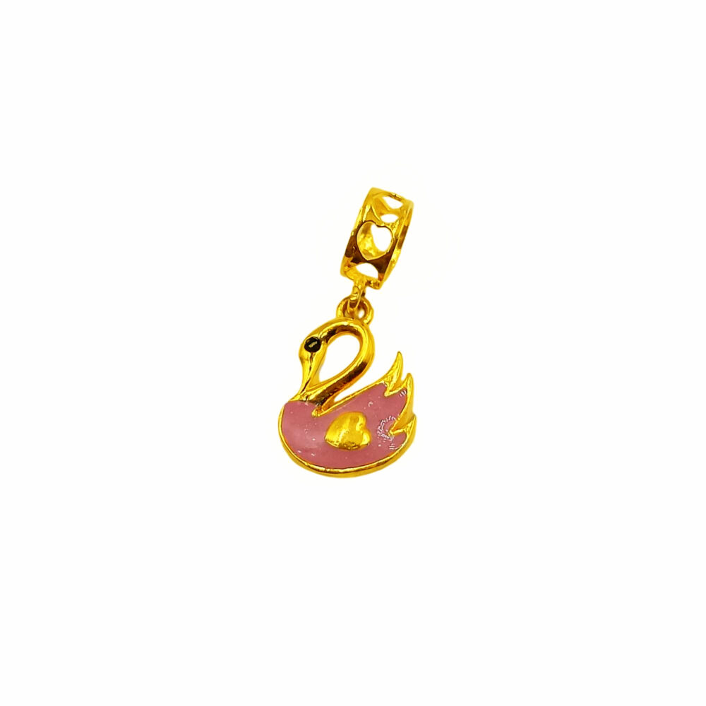 916 Gold Pink Swan Pendant Charm