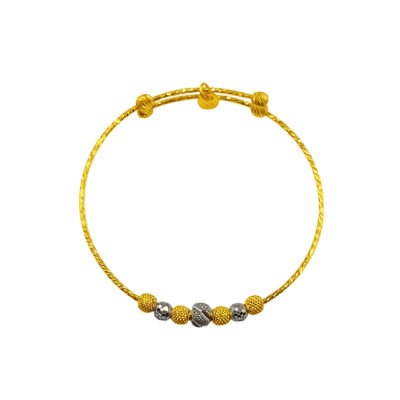 916 Gold Two Tone Ball Baby Bangle ( Adjustable )