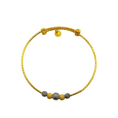 916 Gold Two Tone Ball Baby Bangle ( Adjustable )