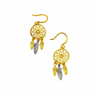 916 Gold Two Tone Dreamcatcher Hook Earrings ( M | L )