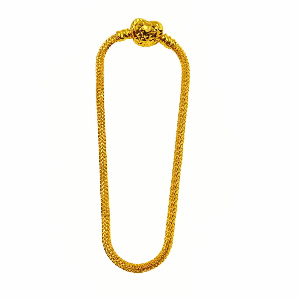 916 Gold Diamond Cut Heart Clasp Charm Bracelet