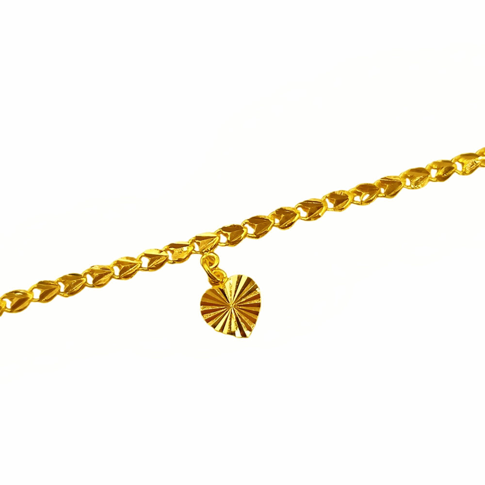 916 Gold Dangling Heart And Bell Casting Heart Anklet - Image 2