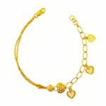 916 Gold Dangling Heart Layered Bracelet