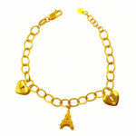 916 Gold Dangling Heart Padlock & Eiffel Tower Link Bracelet