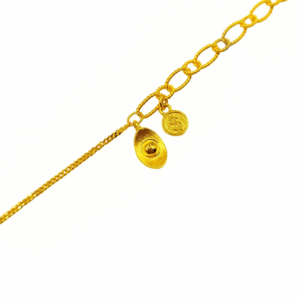 916 Gold Dangle Ingot & Dollar Sign Locket Bracelet - Image 2