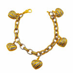 916 Gold Two Tone Dangling Heart Link Bracelet