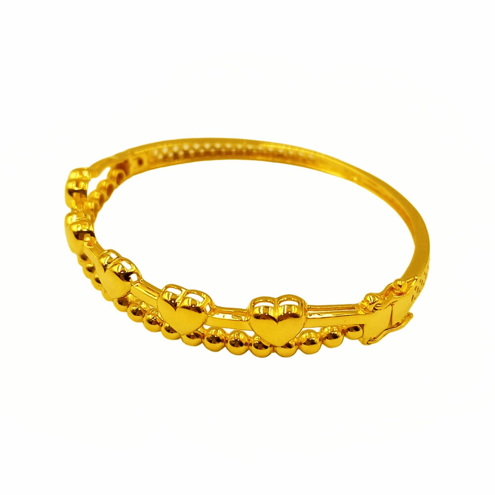 916 Gold Heart & Ball Bangle - Image 2