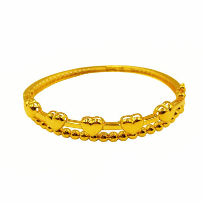 916 Gold Heart & Ball Bangle