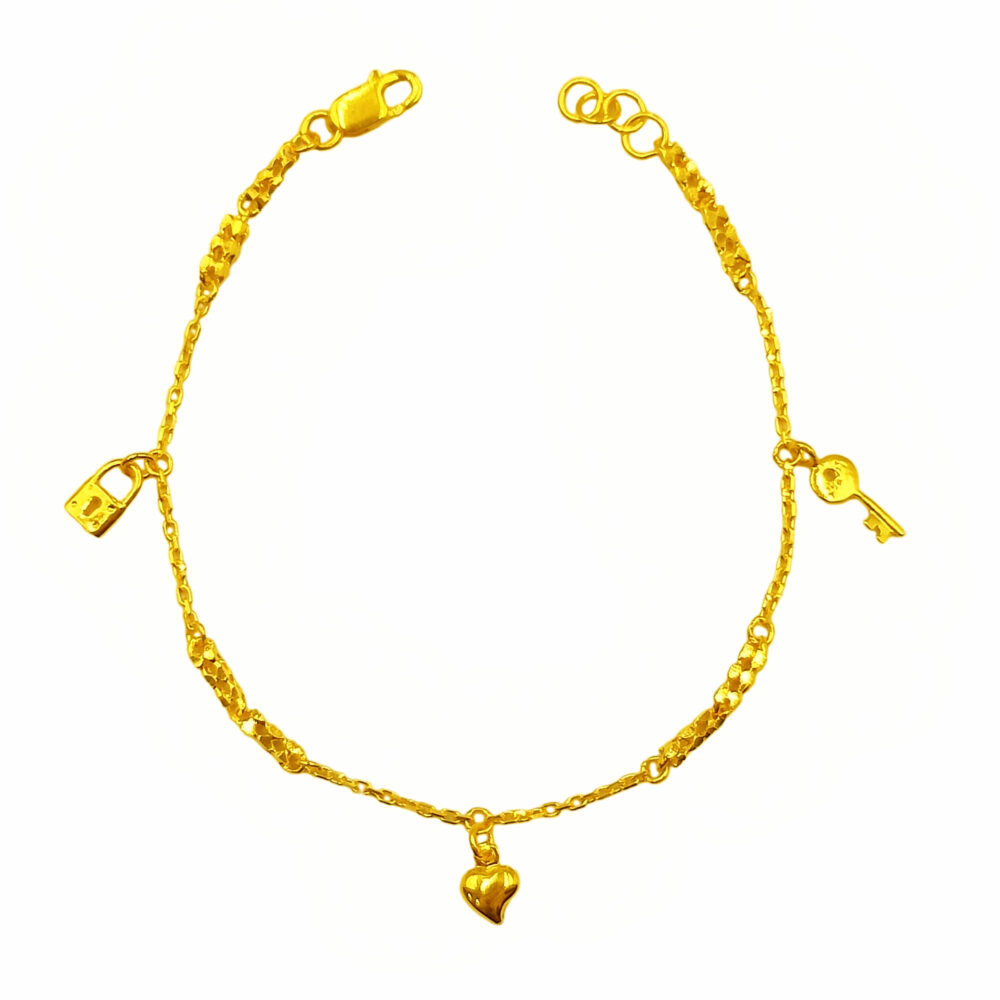 916 Gold Dangling Heart | Padlock | Key Bracelet