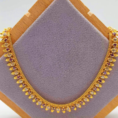 916 Gold Bombay White & Purple Zirconia Necklace
