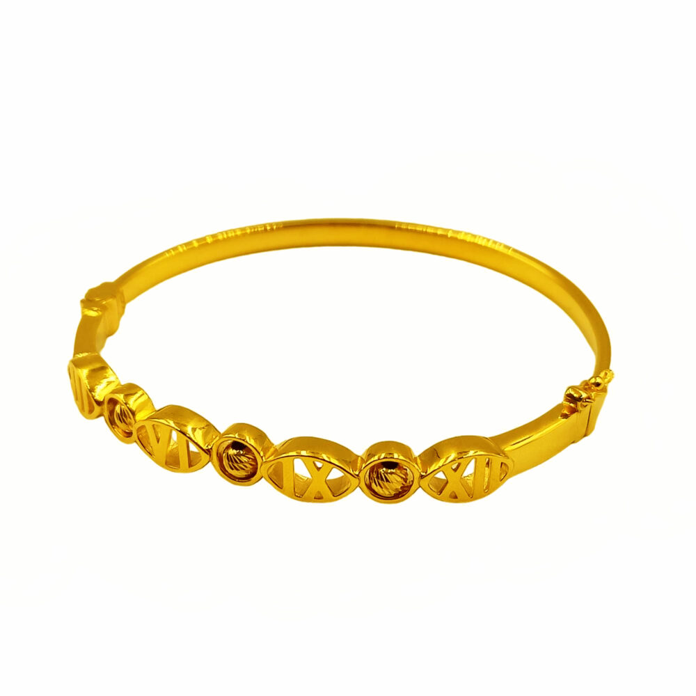 916 Gold Glamorous Roman Numeral With Beads Bangle - Image 2