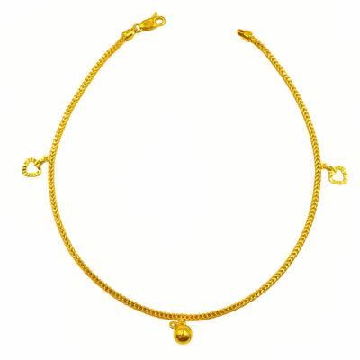 916 Gold Dangling Bell & Heart Fox Tail Anklet