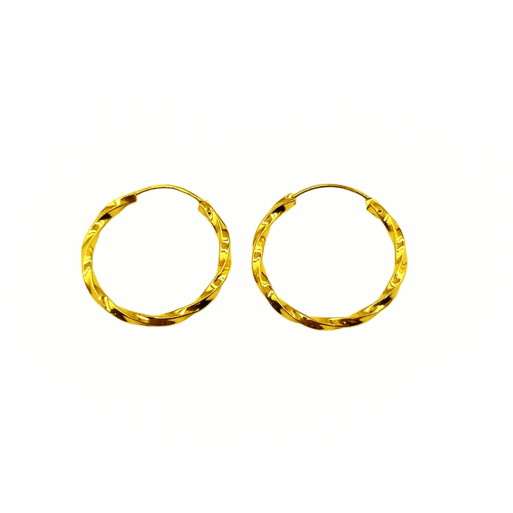 916 Gold Round Twisted Hoop Earrings