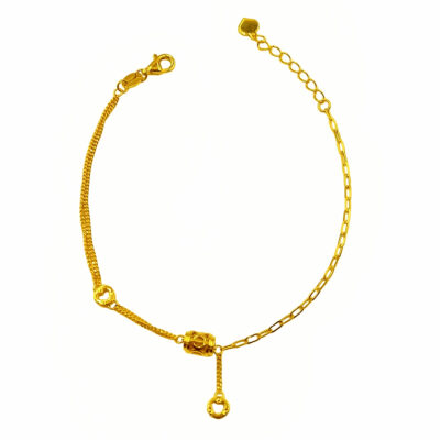 916 Gold Dangling Barrel Layered Bracelet