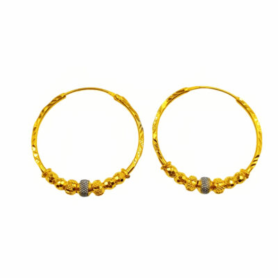 916 Gold Two Tone Ball Hoop Earrings