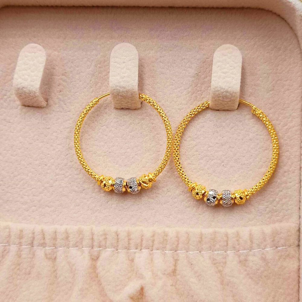 916 Gold Two Tone Ball Hoop Earrings - Image 2