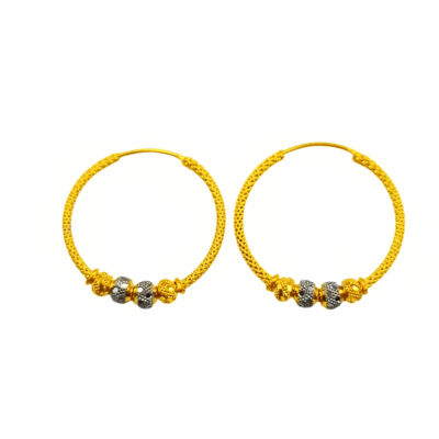 916 Gold Two Tone Ball Hoop Earrings