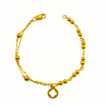 916 Gold Dazzling Clover With Plain Ball Layered Bracelet