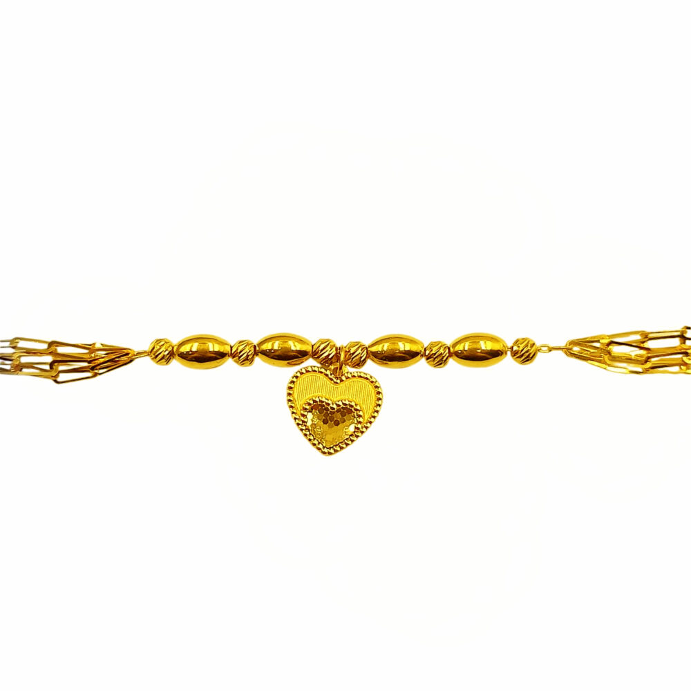916 Gold Layered Bead With Dangling Heart Bracelet - Image 2