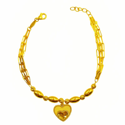 916 Gold Layered Bead With Dangling Heart Bracelet