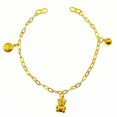 916 Gold Baby Anklet ( Dangle Smiley Heart | Bell | Bear )