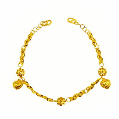 916 Gold Dangling Heart With Flower Baby Anklet