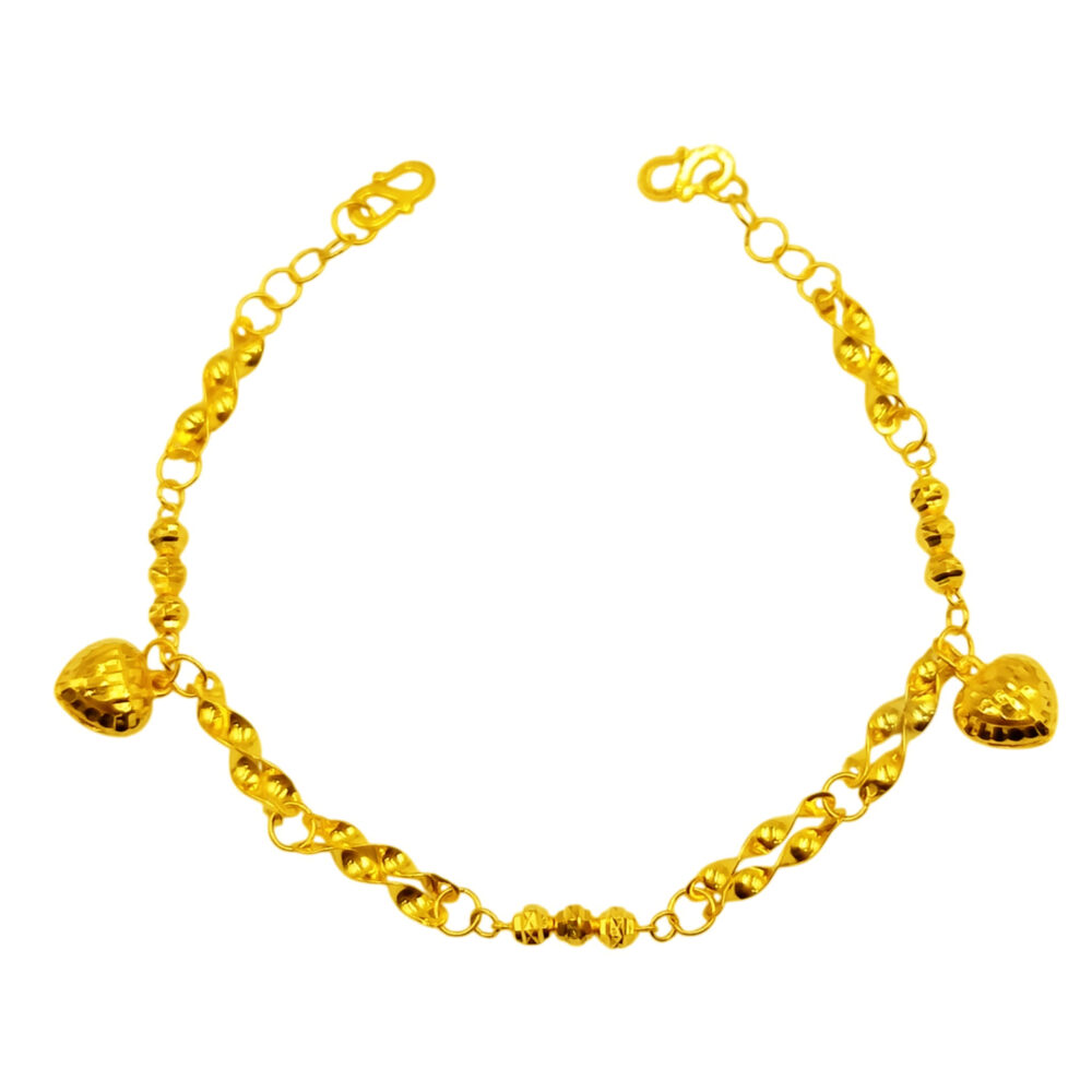 916 Gold Dangling Hearts with Ball Baby Anklet