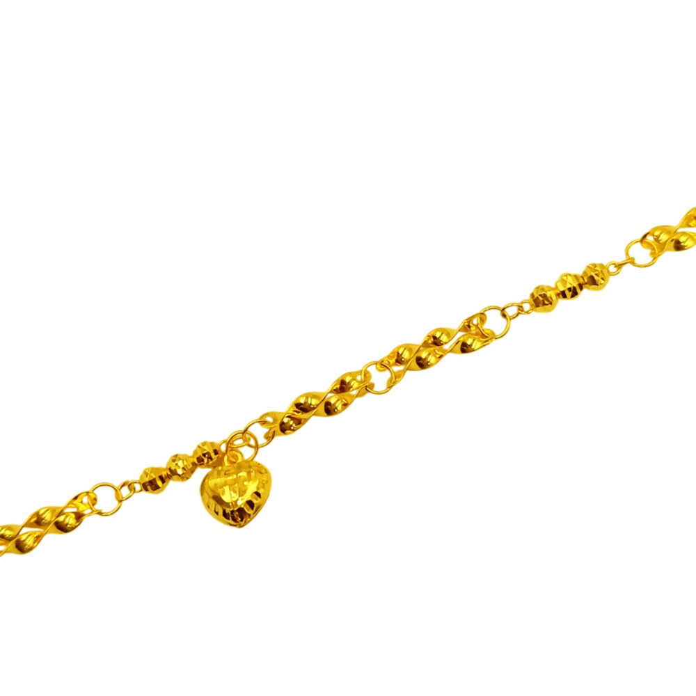 916 Gold Dangling Hearts with Ball Baby Anklet - Image 2