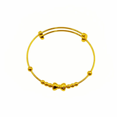 916 Gold Ribbon Tie With Plainball Baby Bangle ( Adjustable )