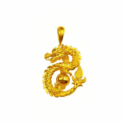 916 Gold Majestic Dragon With Ball Pendant
