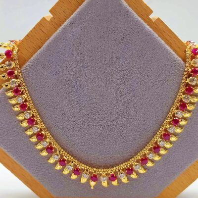 916 Gold Bombay Manga White & Red Zirconia Necklace